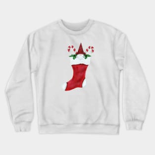 Gnome in Christmas Stocking With Candy Canes Holly Leaves Crewneck Sweatshirt